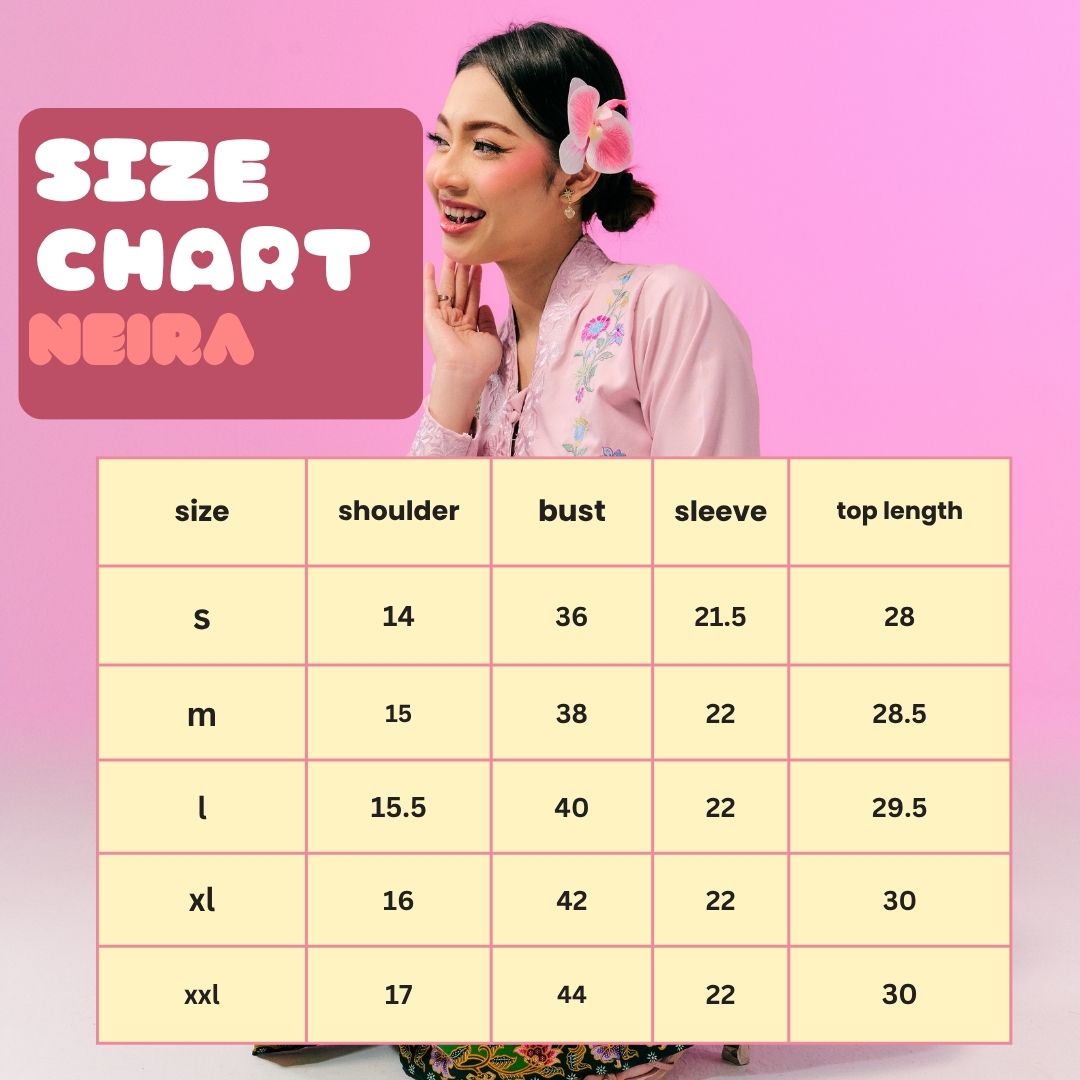 Size chart for Kebaya Neira - Top Only