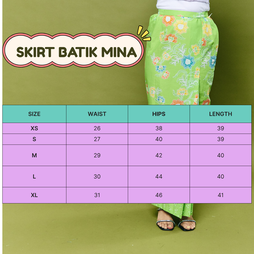 Size chart for Skirt Batik Mina - Skirt Only