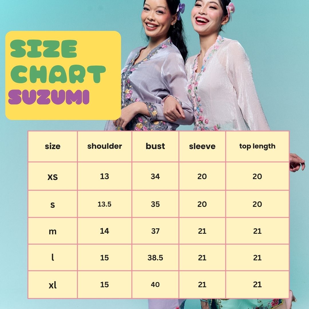 Size chart for Kebaya Twilla - Top Only