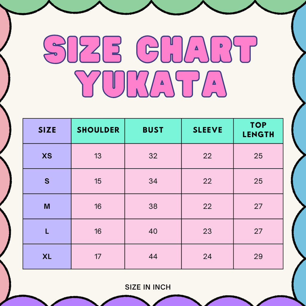 Size chart for Kebaya Yutaka - Top Only