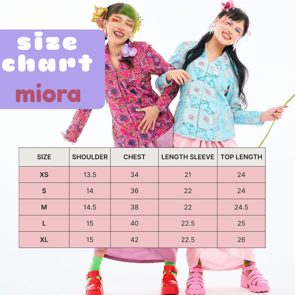 Size chart for Kebaya Miora Lace - Top Only