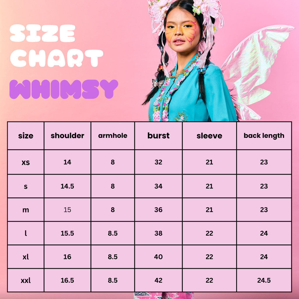 Size chart for Kebaya Whimsy - Top Only