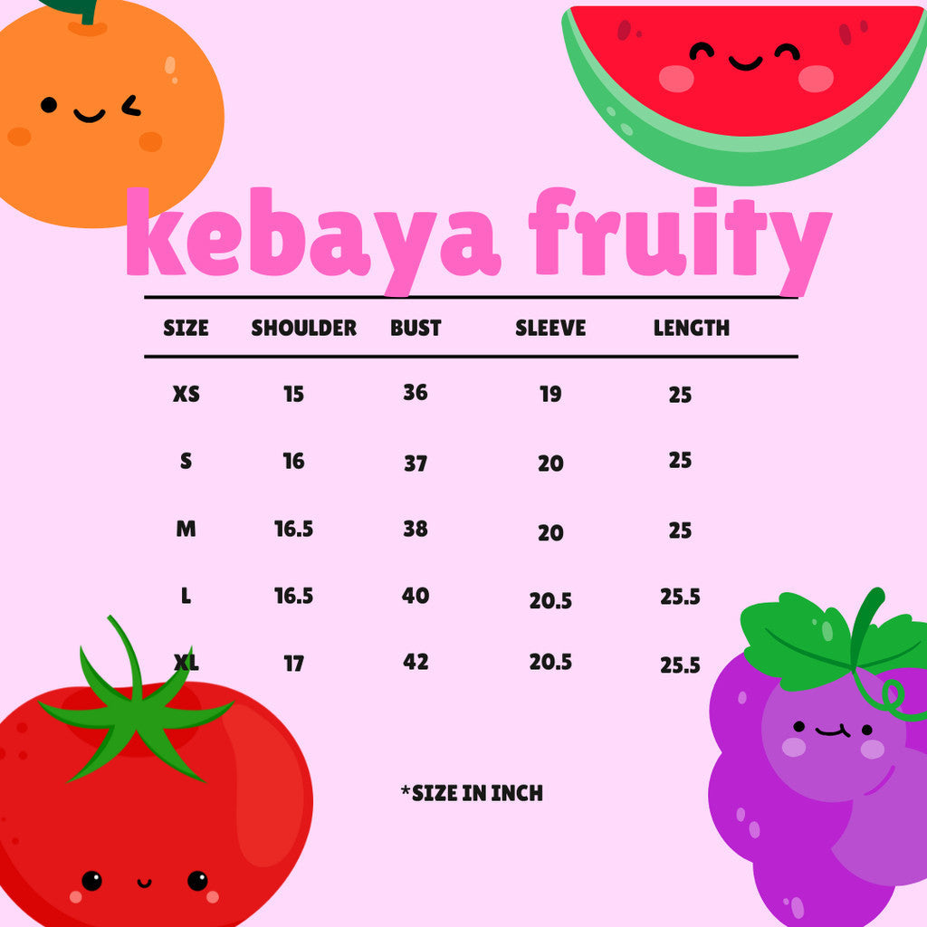 Size chart for Kebaya FRUITY new version - Top Only